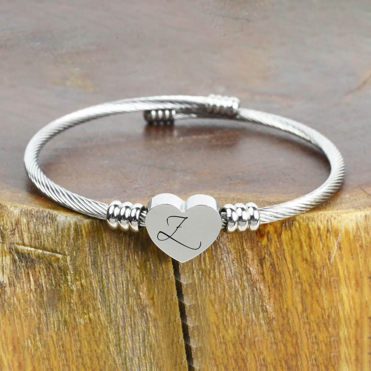 Bracelet Initial Câble Cœur Hypoallergénique et Ajustable