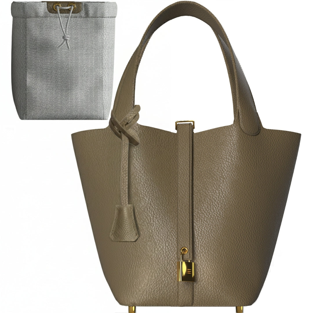 Taupe Luxe Bucket Tote with Matching Organizer Pouch