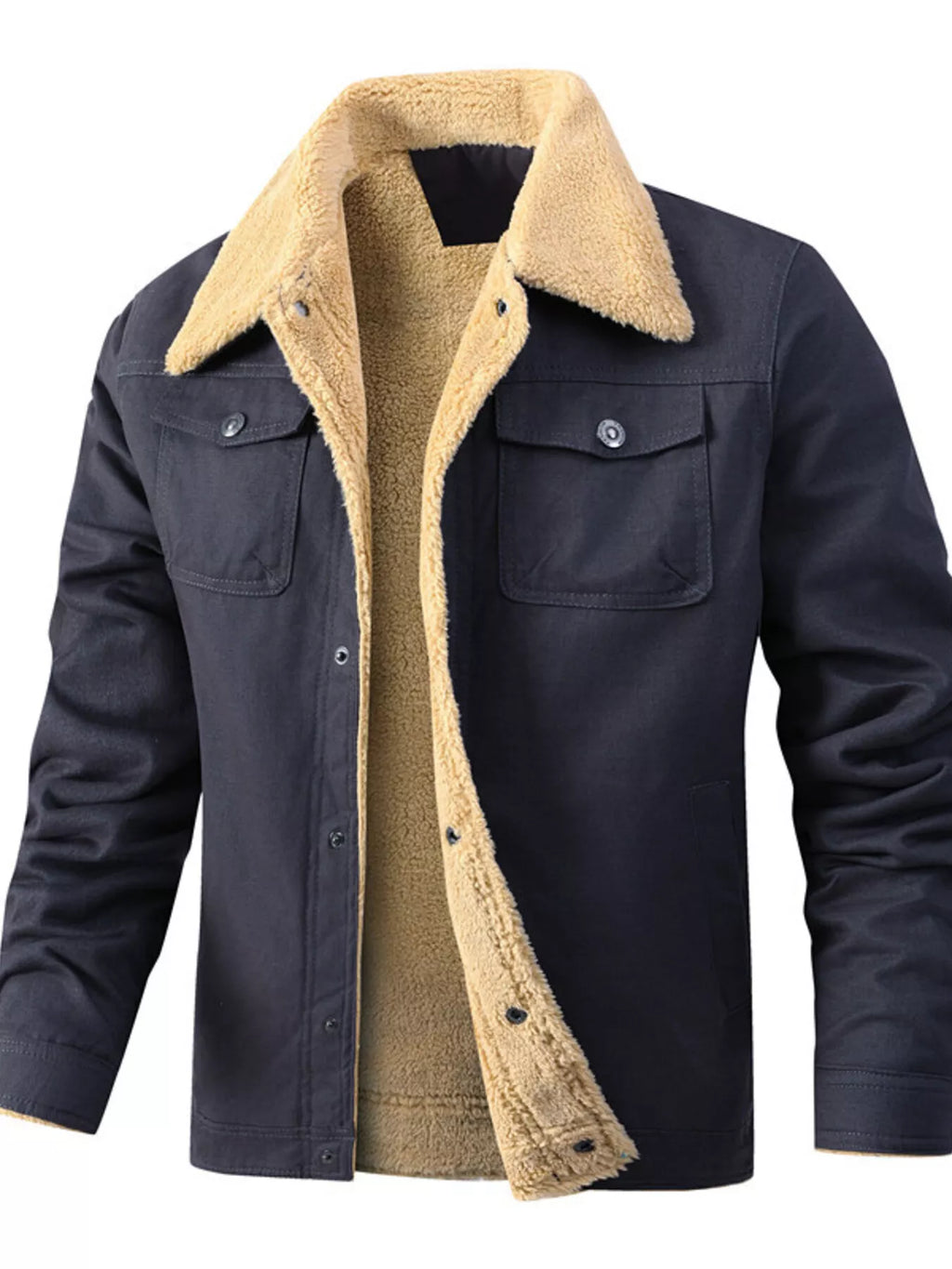 Men's Full Size Sherpa Lined Snap Down Jacket Plus Size