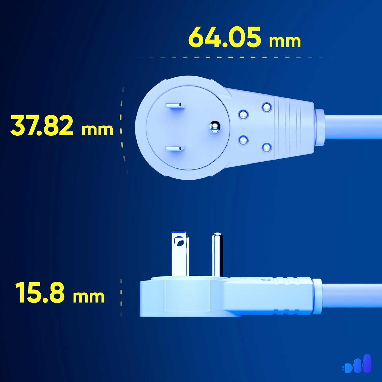 Extension Cord 1 Foot White Flat Plug, 360° Rotating Short Power Cord Single Outlet, Indoor 16 Gauge 3 Prong Grounded Wire UL Listed (1Ft White)