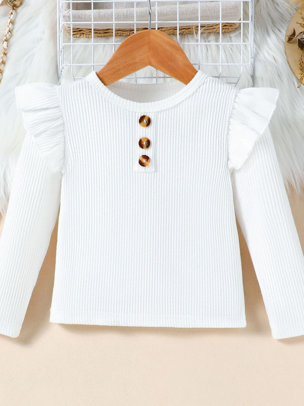 Children's Ruffle Sleeve Top & Pleated Skirt Set with Hat and Belt