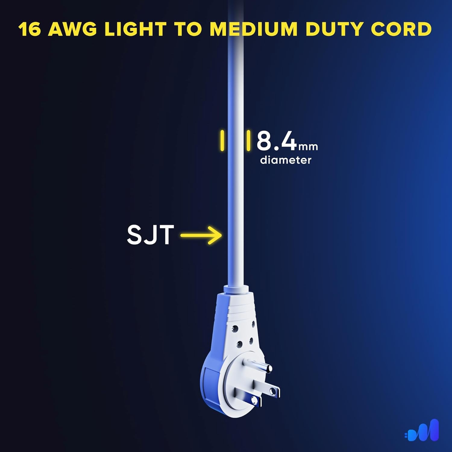 Extension Cord 1 Foot White Flat Plug, 360° Rotating Short Power Cord Single Outlet, Indoor 16 Gauge 3 Prong Grounded Wire UL Listed (1Ft White)
