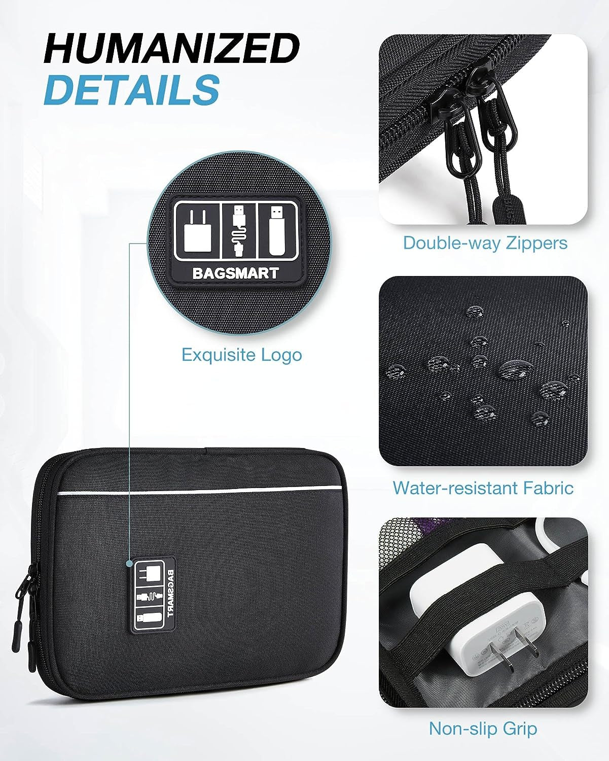 Electronics Organizer Travel Case, Small Cable Organizer Bag for Travel Essentials, Travel Tech Organizer as Travel Accessories, Cord Organizer for Phone, Power Bank, SD Card, Black
