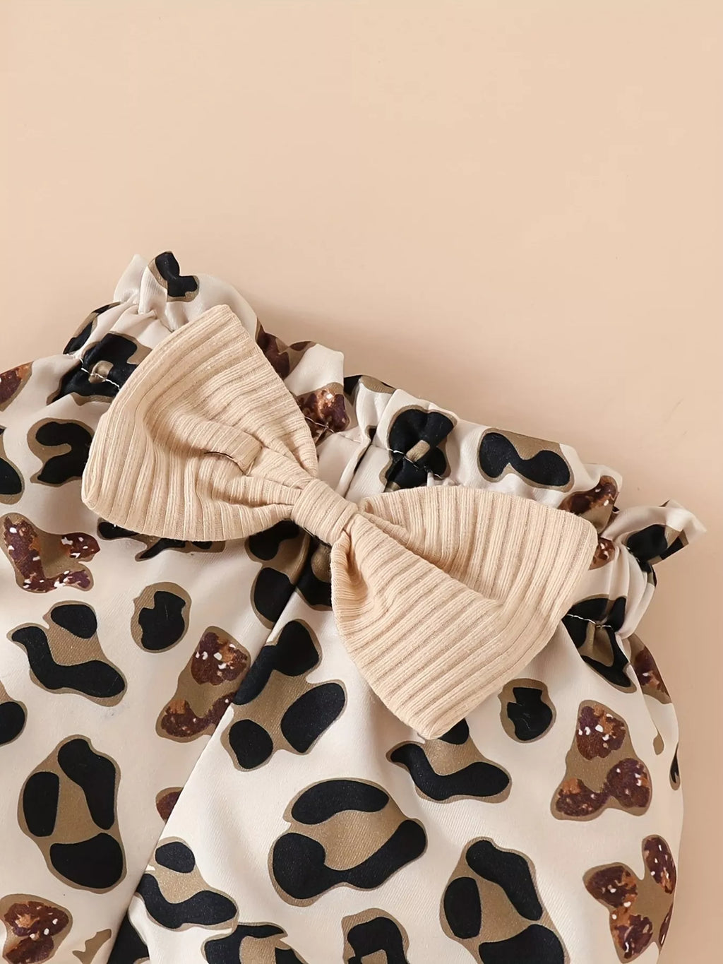 Children's Leopard Ruffled Bodysuit and Shorts Set with Headband