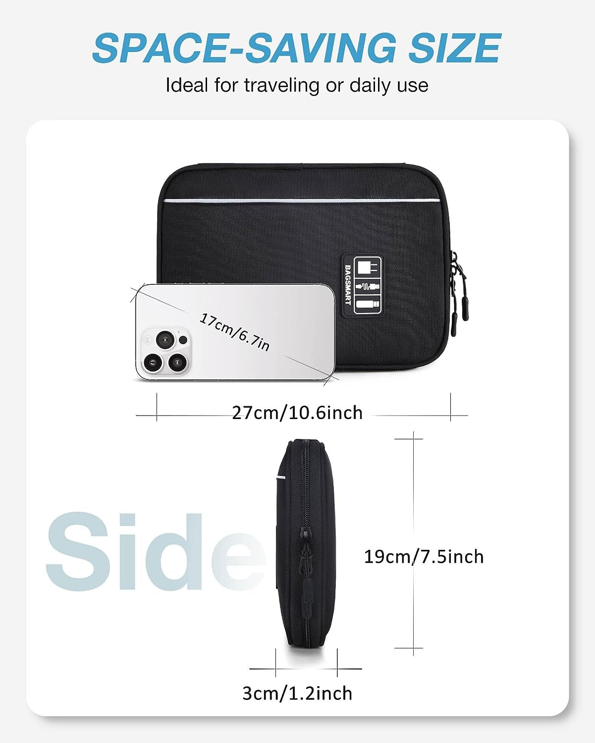 Electronics Organizer Travel Case, Small Cable Organizer Bag for Travel Essentials, Travel Tech Organizer as Travel Accessories, Cord Organizer for Phone, Power Bank, SD Card, Black