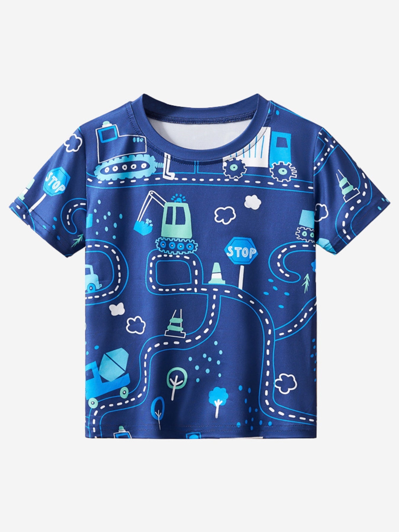 Children's Fun Road Construction Print Short Sleeve Tee