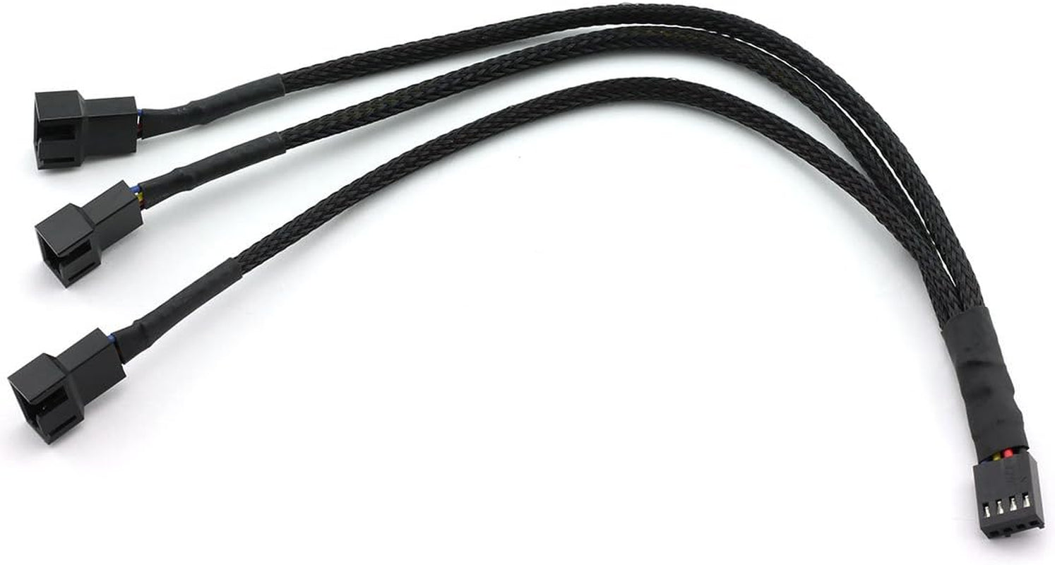 4Pin 1 to 3 Ways PWM Fan Splitter Cable Black Sleeved Fan Power Extension Cable 4Pin Female to 3X 4Pin Male 27Cm/10.5 Inches