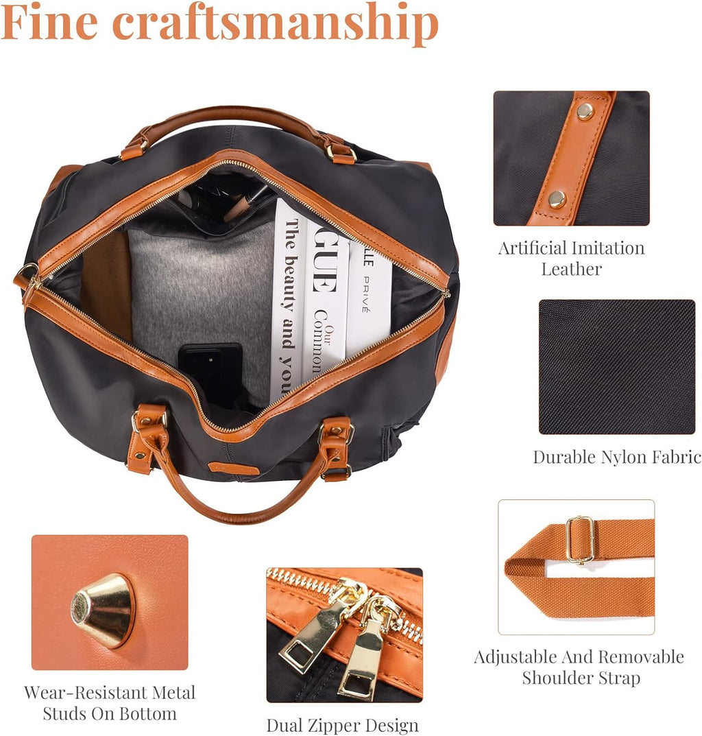 Duffle Bag Smooth Nylon Leather Weekender Overnight Travel Carry on Bag