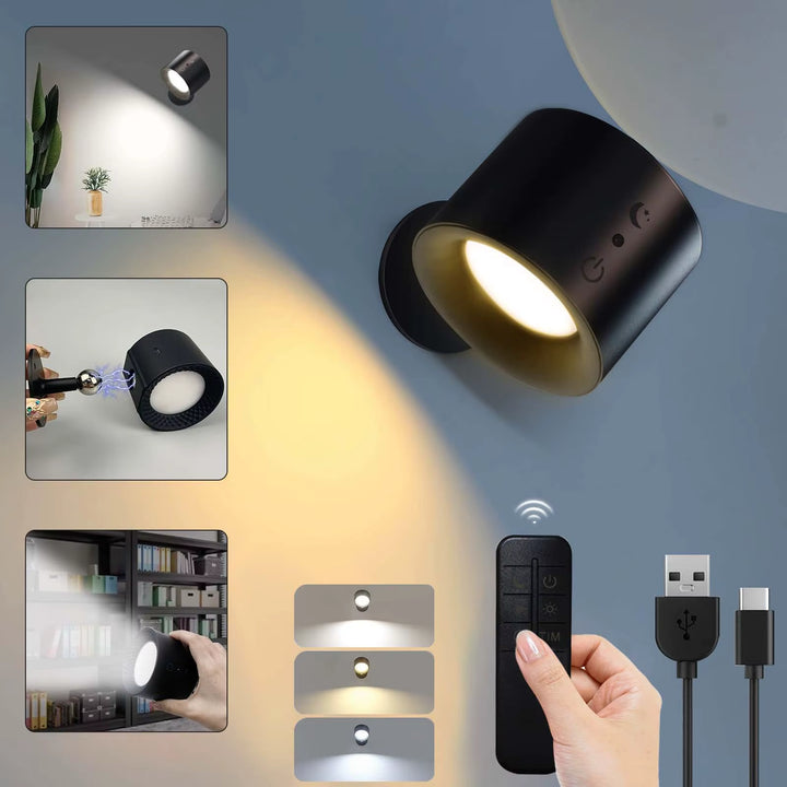 GlowFlex Touch Wall Lamp – Dual Head LED Light with Remote, 360° Rotation &amp; USB Rechargeable Design