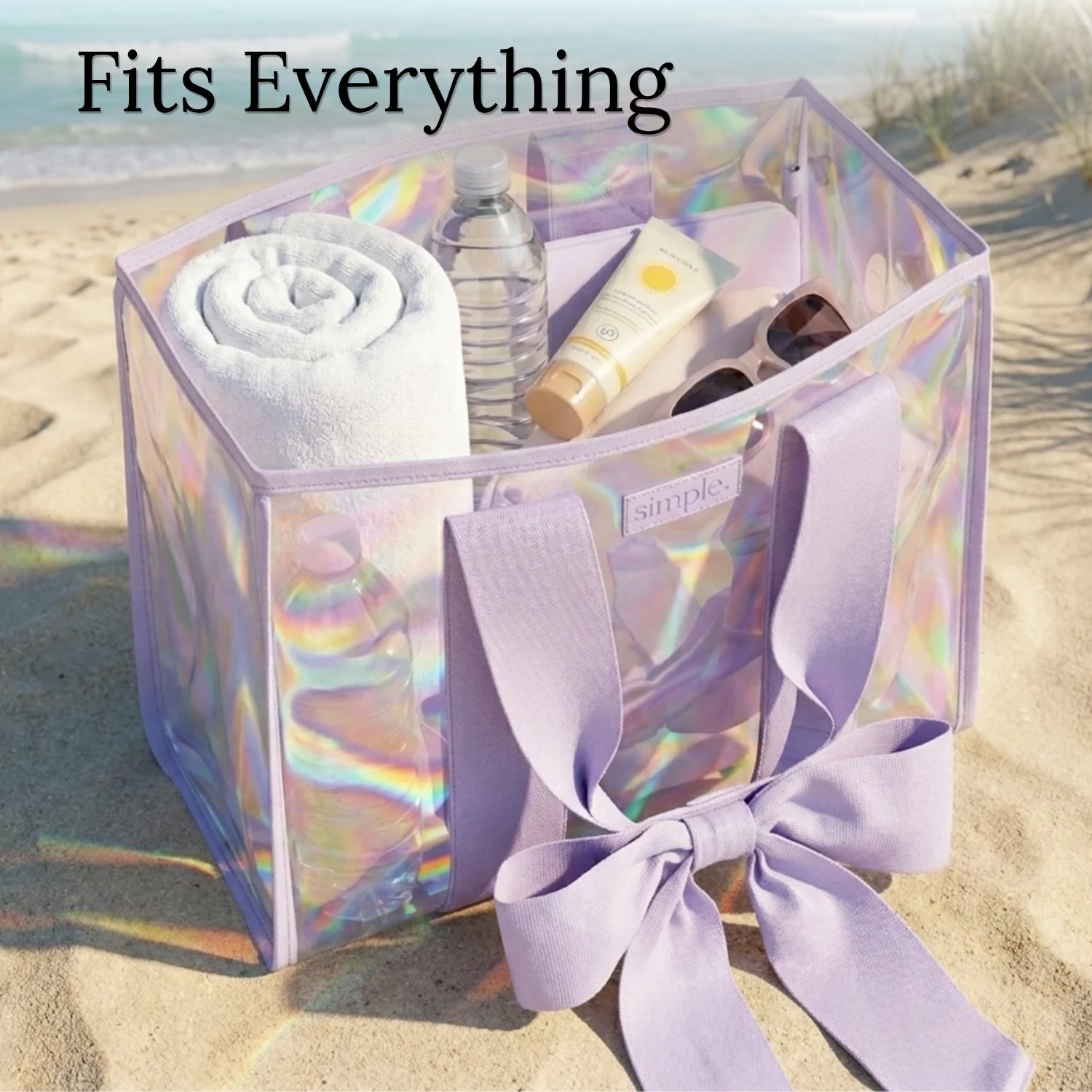 BowMe Prism Tote with Phone Pouch – Lightweight, Waterproof, Tip-Proof, Foldable and Washable Tote Bag for Beach, Pool, Travel and Vacation (Prism Pink & Prism Purple)