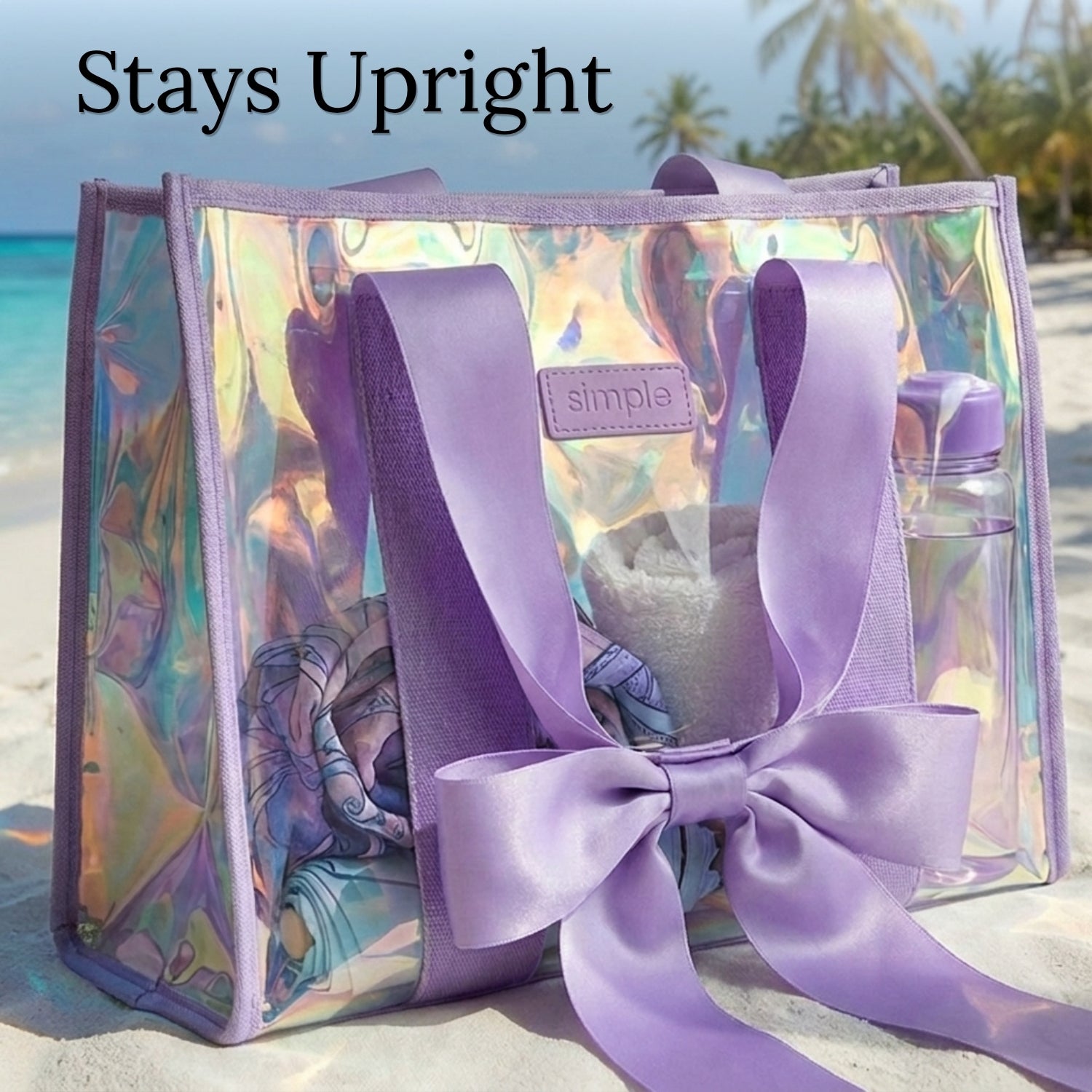BowMe Prism Tote with Phone Pouch – Lightweight, Waterproof, Tip-Proof, Foldable and Washable Tote Bag for Beach, Pool, Travel and Vacation (Prism Pink & Prism Purple)