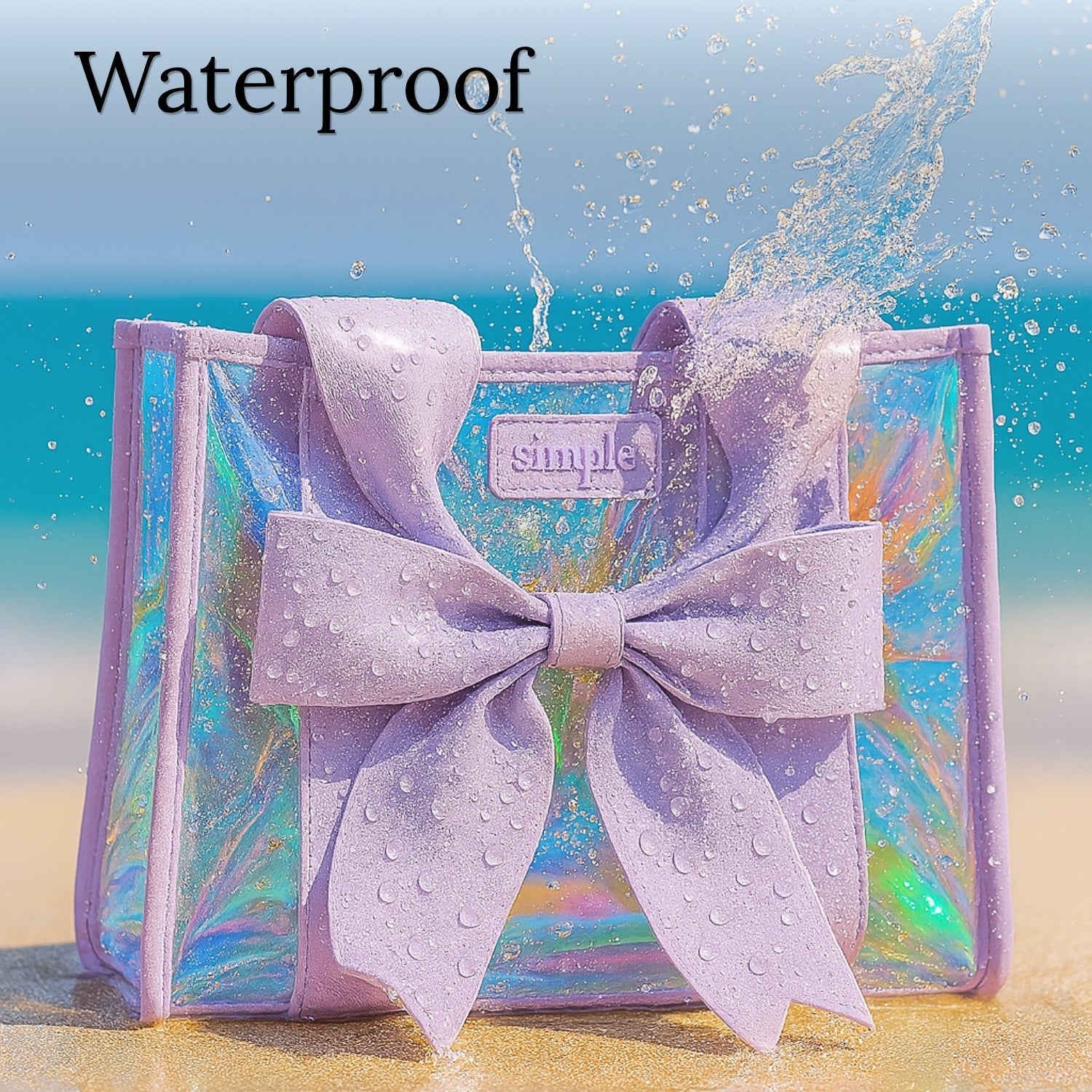 BowMe Prism Tote with Phone Pouch – Lightweight, Waterproof, Tip-Proof, Foldable and Washable Tote Bag for Beach, Pool, Travel and Vacation (Prism Pink & Prism Purple)
