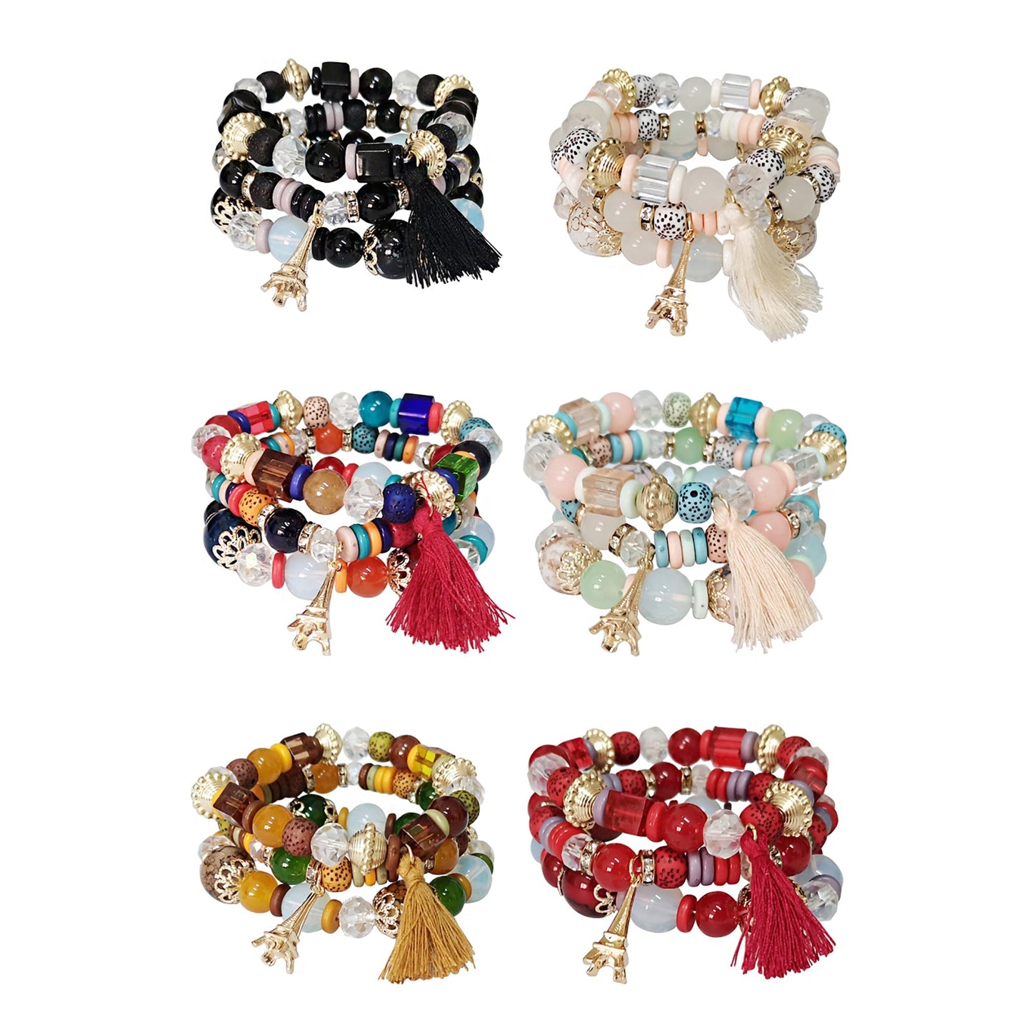Bracelet perles breloque Tour Eiffel BR2521-45 (12 PIÈCES)