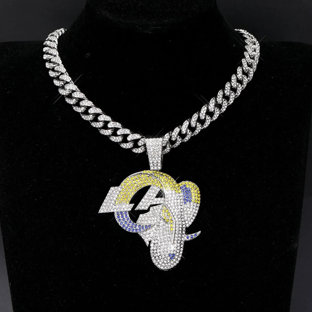 Sport-LOGO-Anhänger Halskette mit Iced Out Cuban Chains für Fußballfans