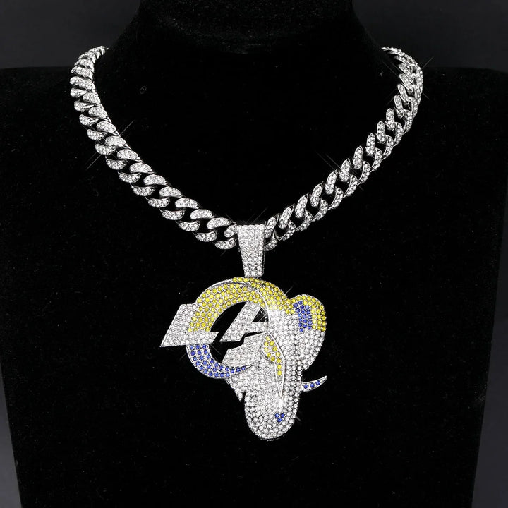 Sport-LOGO-Anhänger Halskette mit Iced Out Cuban Chains für Fußballfans