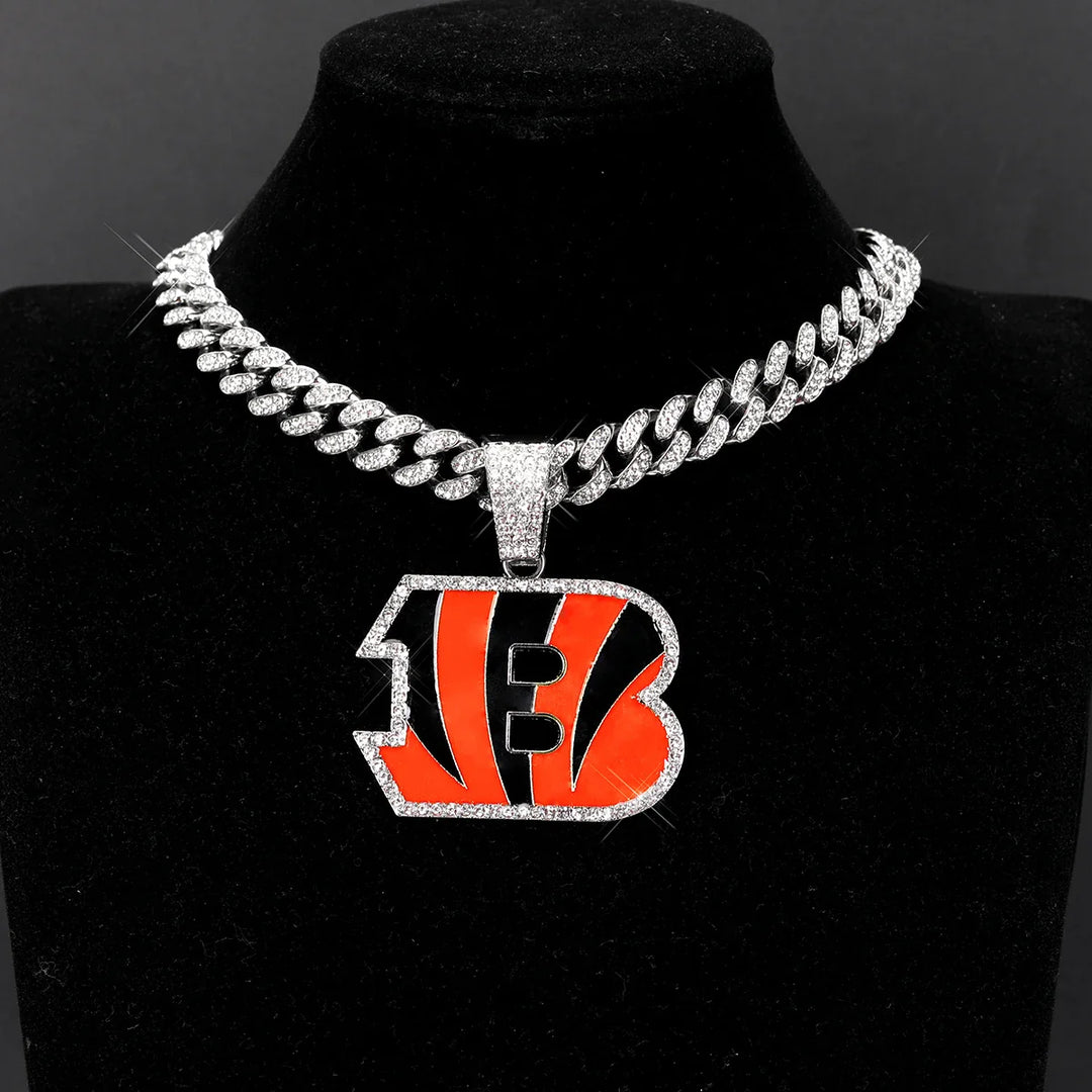 Sport-LOGO-Anhänger Halskette mit Iced Out Cuban Chains für Fußballfans
