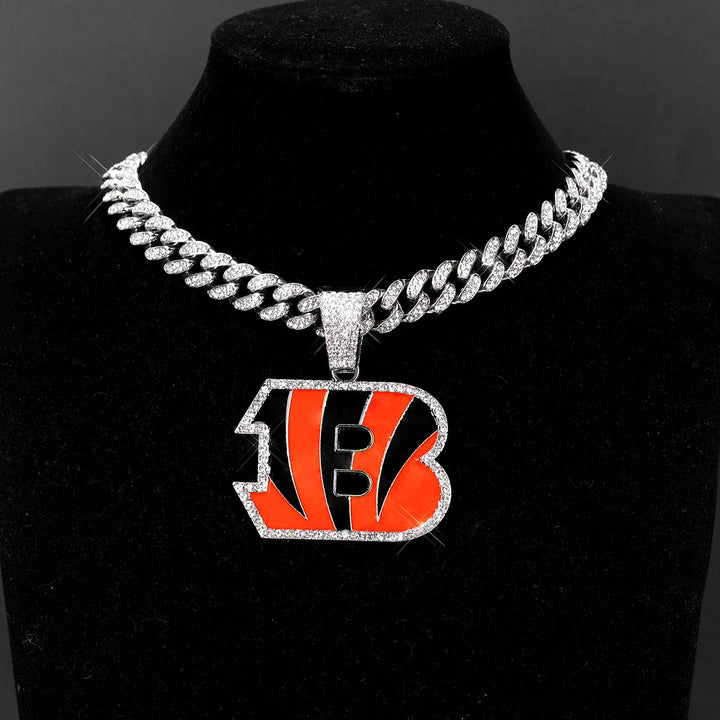 Sport-LOGO-Anhänger Halskette mit Iced Out Cuban Chains für Fußballfans