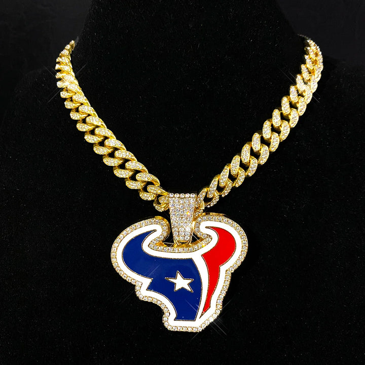 Sport-LOGO-Anhänger Halskette mit Iced Out Cuban Chains für Fußballfans