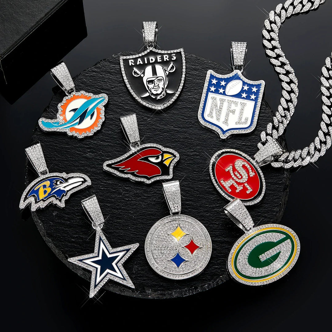 Sport-LOGO-Anhänger Halskette mit Iced Out Cuban Chains für Fußballfans