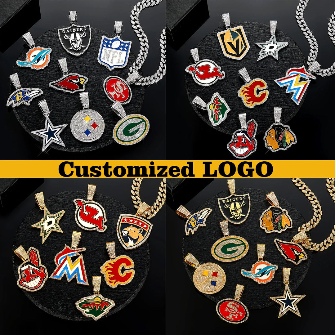 Sport-LOGO-Anhänger Halskette mit Iced Out Cuban Chains für Fußballfans