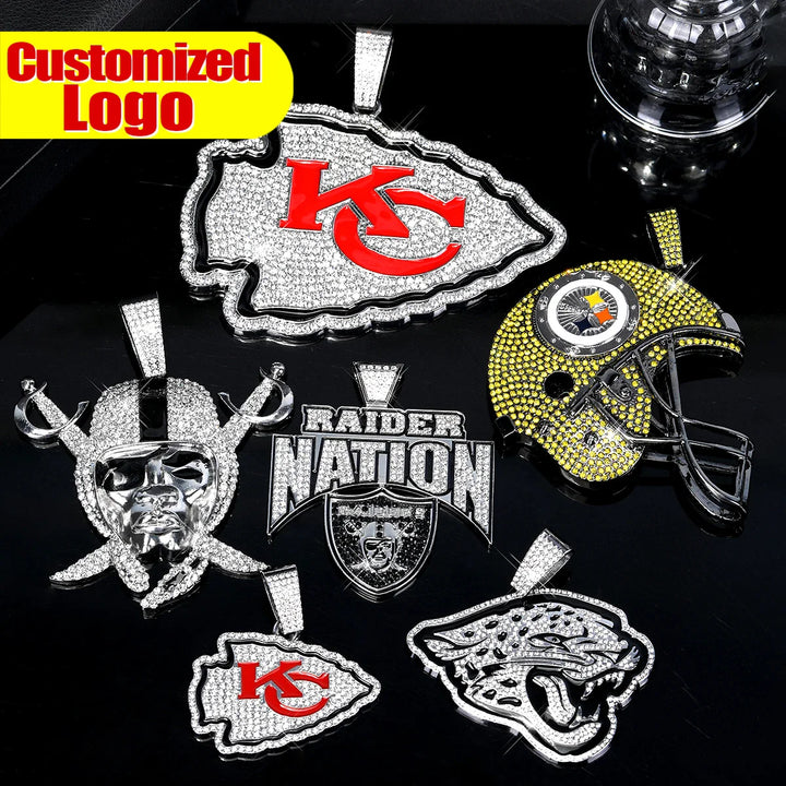 Sport-LOGO-Anhänger Halskette mit Iced Out Cuban Chains für Fußballfans