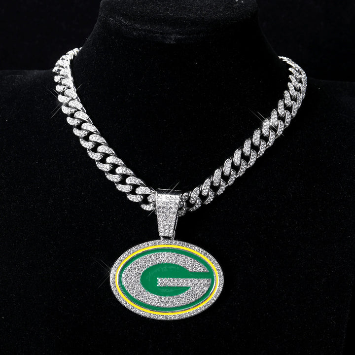Sport-LOGO-Anhänger Halskette mit Iced Out Cuban Chains für Fußballfans