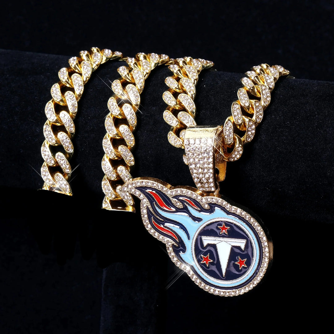Sport-LOGO-Anhänger Halskette mit Iced Out Cuban Chains für Fußballfans