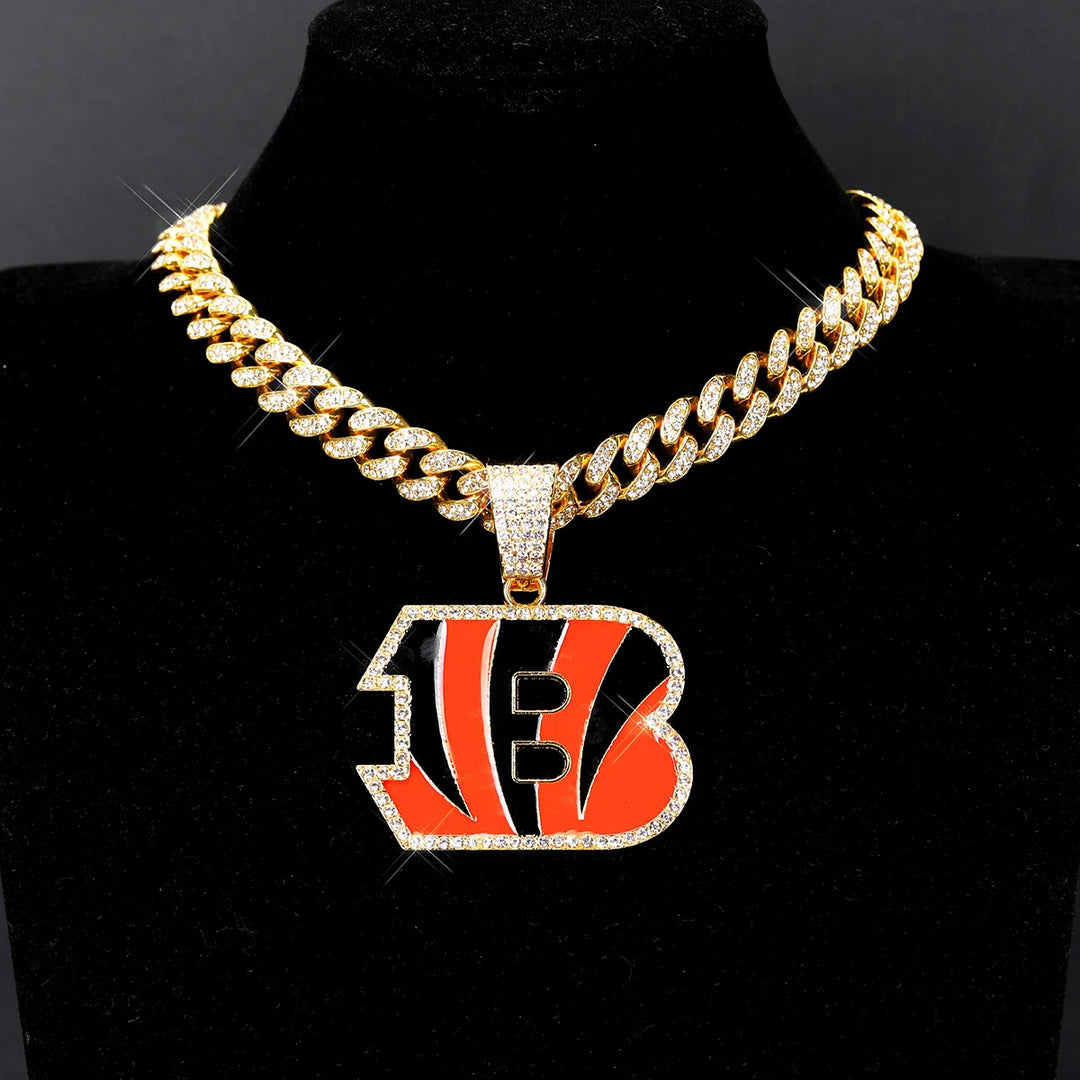 Sport-LOGO-Anhänger Halskette mit Iced Out Cuban Chains für Fußballfans