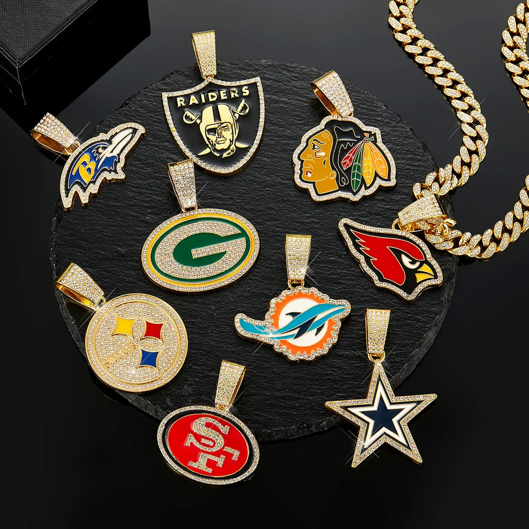 Sport-LOGO-Anhänger Halskette mit Iced Out Cuban Chains für Fußballfans