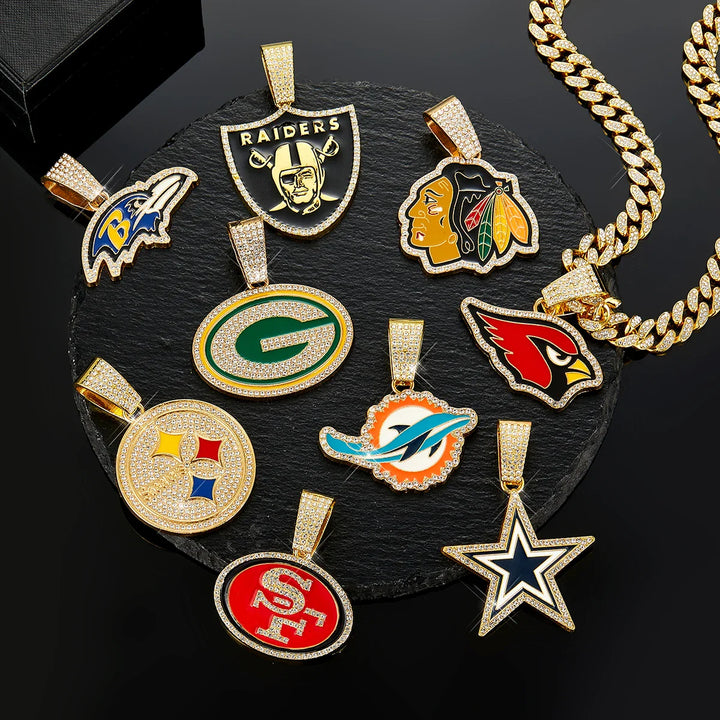 Sport-LOGO-Anhänger Halskette mit Iced Out Cuban Chains für Fußballfans
