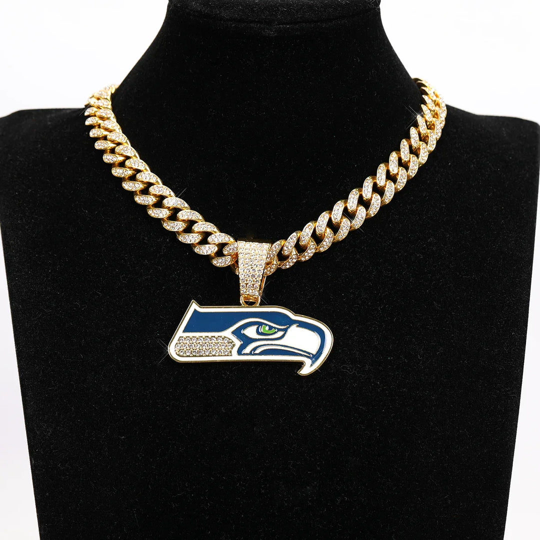 Sport-LOGO-Anhänger Halskette mit Iced Out Cuban Chains für Fußballfans