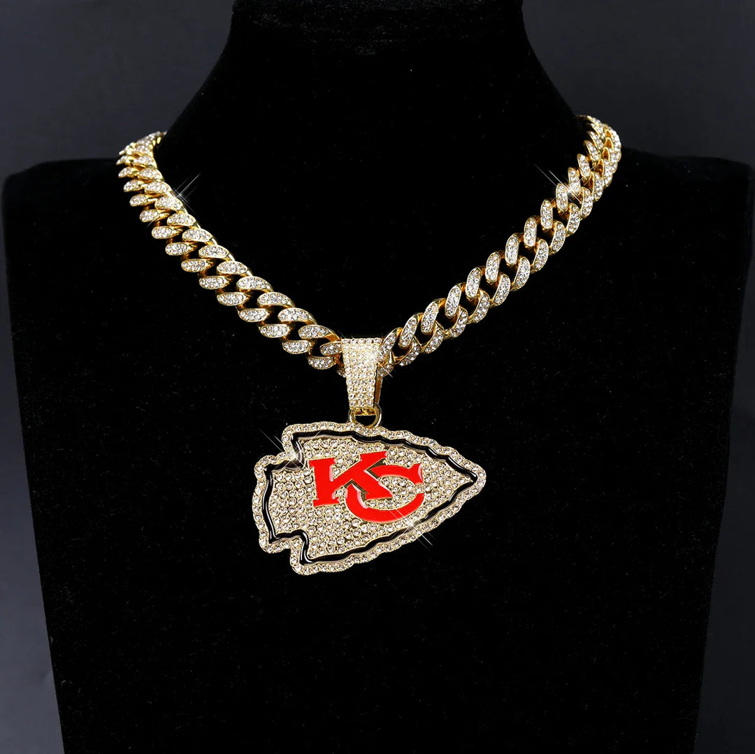 Sport-LOGO-Anhänger Halskette mit Iced Out Cuban Chains für Fußballfans