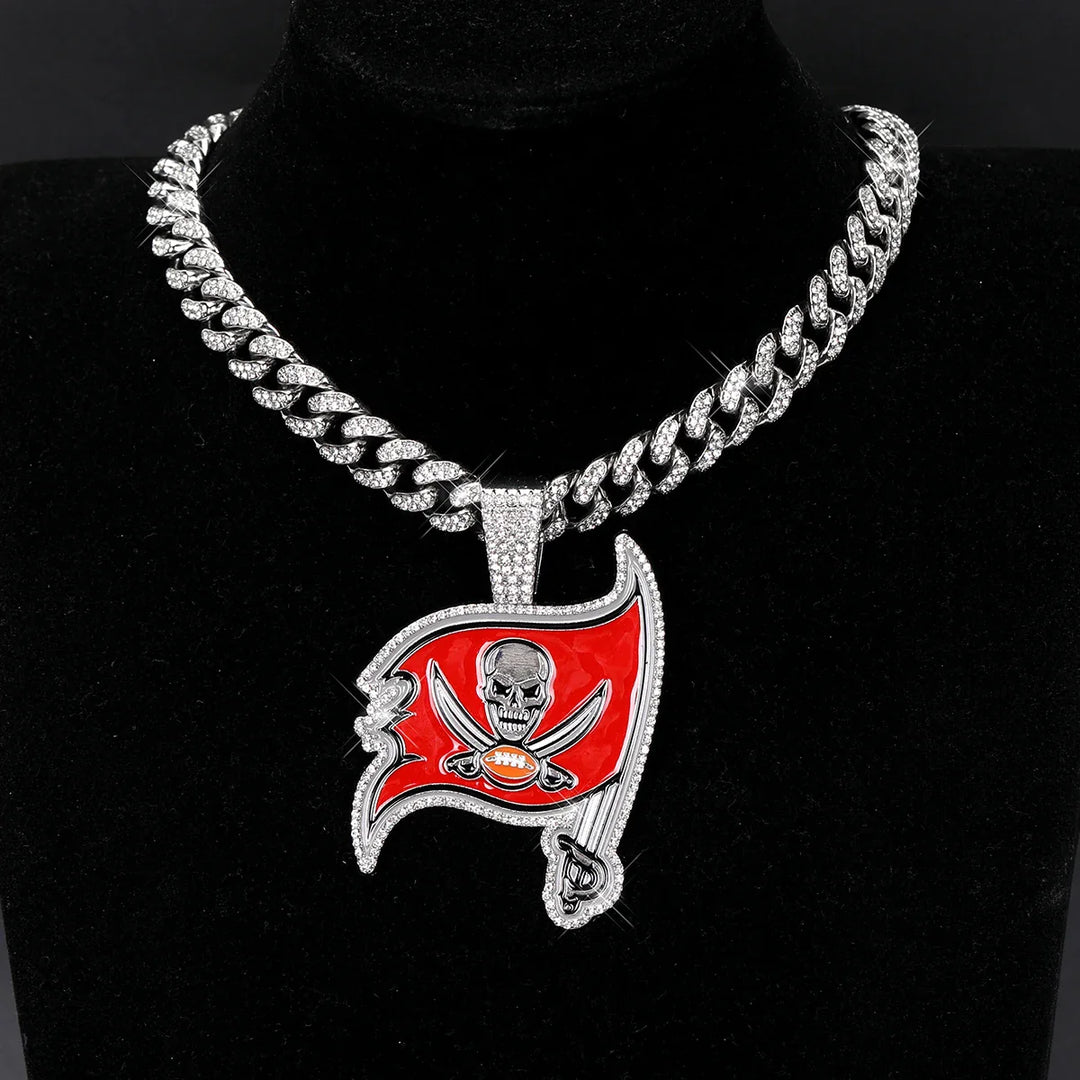 Sport-LOGO-Anhänger Halskette mit Iced Out Cuban Chains für Fußballfans