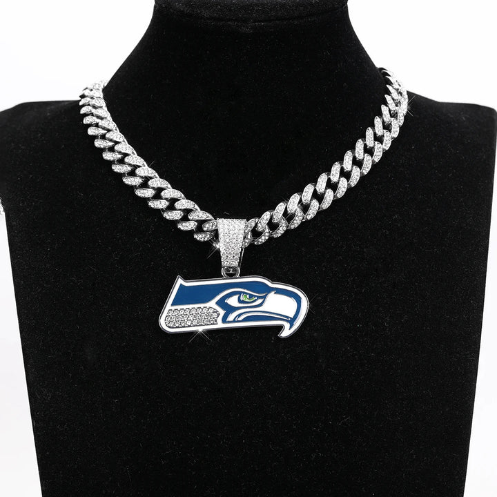 Sport-LOGO-Anhänger Halskette mit Iced Out Cuban Chains für Fußballfans