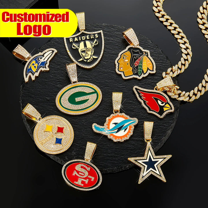 Sport-LOGO-Anhänger Halskette mit Iced Out Cuban Chains für Fußballfans