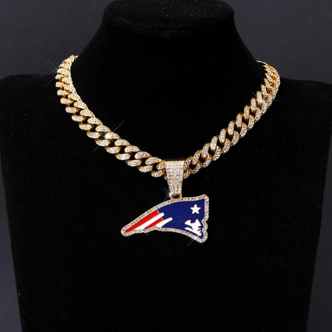 Sport-LOGO-Anhänger Halskette mit Iced Out Cuban Chains für Fußballfans