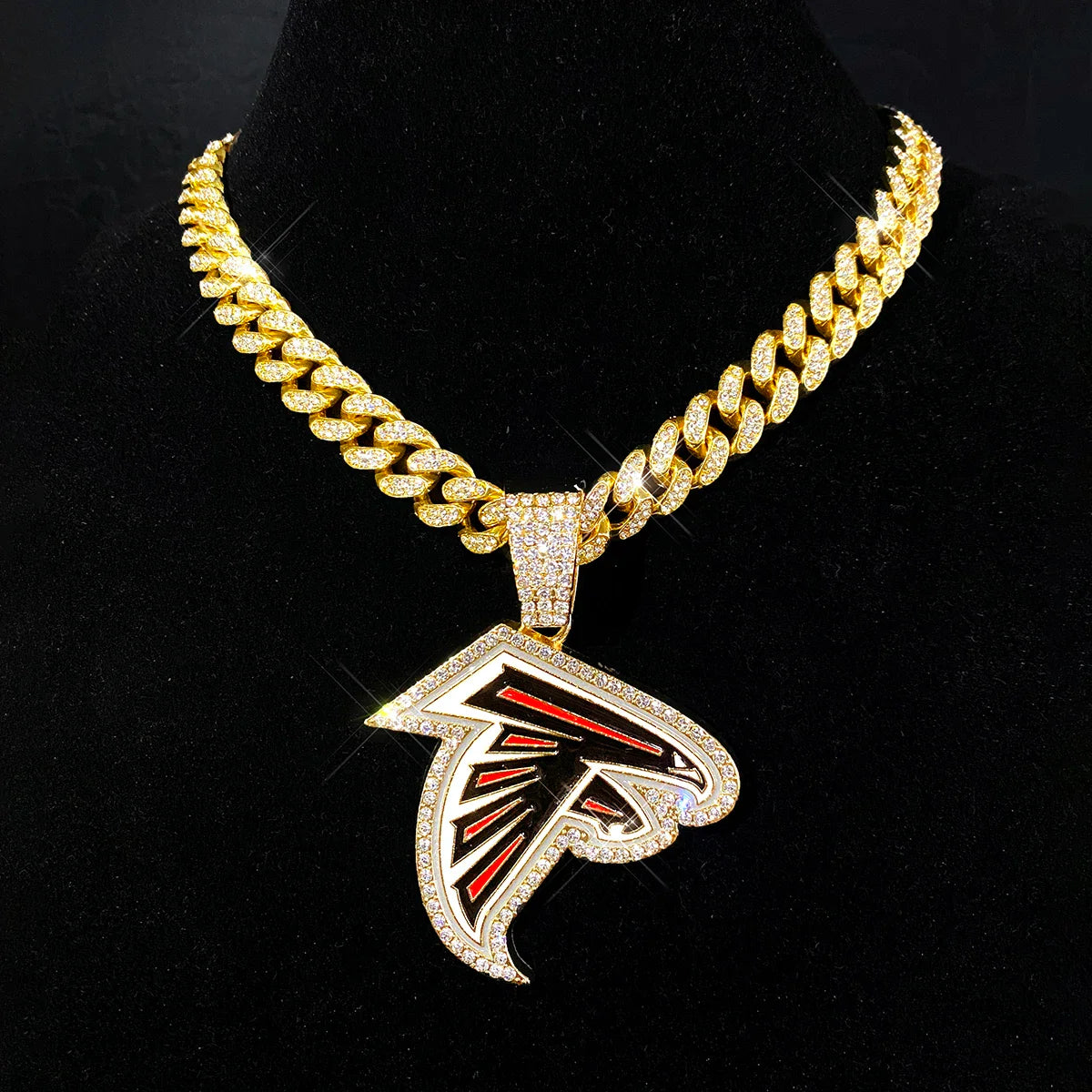 Collier Pendentif LOGO Sport avec Chaînes Cubaines Bling Bling pour les Fans de Football