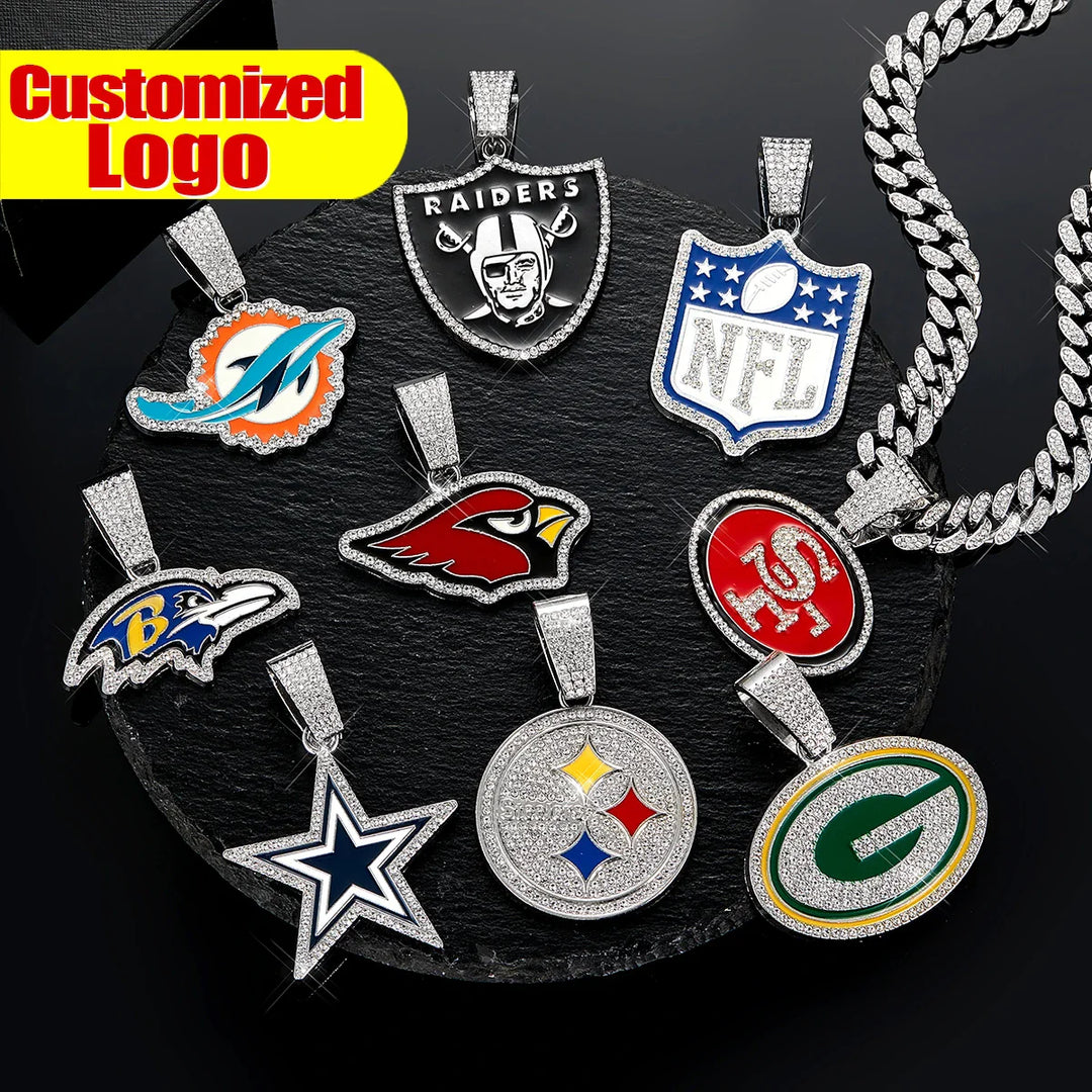 Sport-LOGO-Anhänger Halskette mit Iced Out Cuban Chains für Fußballfans