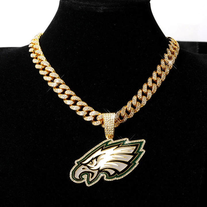 Sport-LOGO-Anhänger Halskette mit Iced Out Cuban Chains für Fußballfans