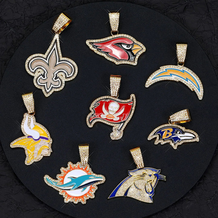Sport-LOGO-Anhänger Halskette mit Iced Out Cuban Chains für Fußballfans