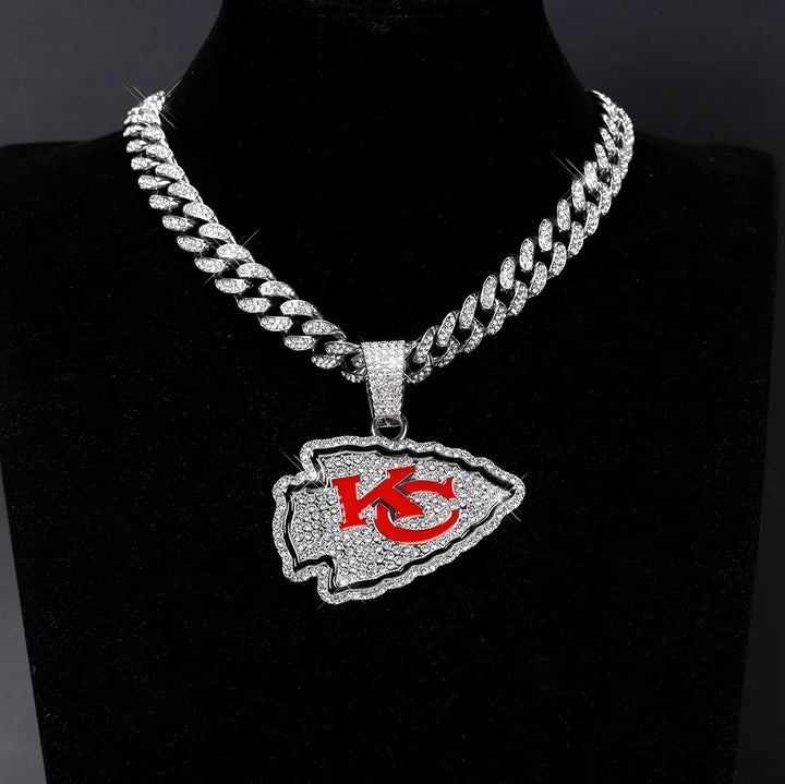 Sport-LOGO-Anhänger Halskette mit Iced Out Cuban Chains für Fußballfans