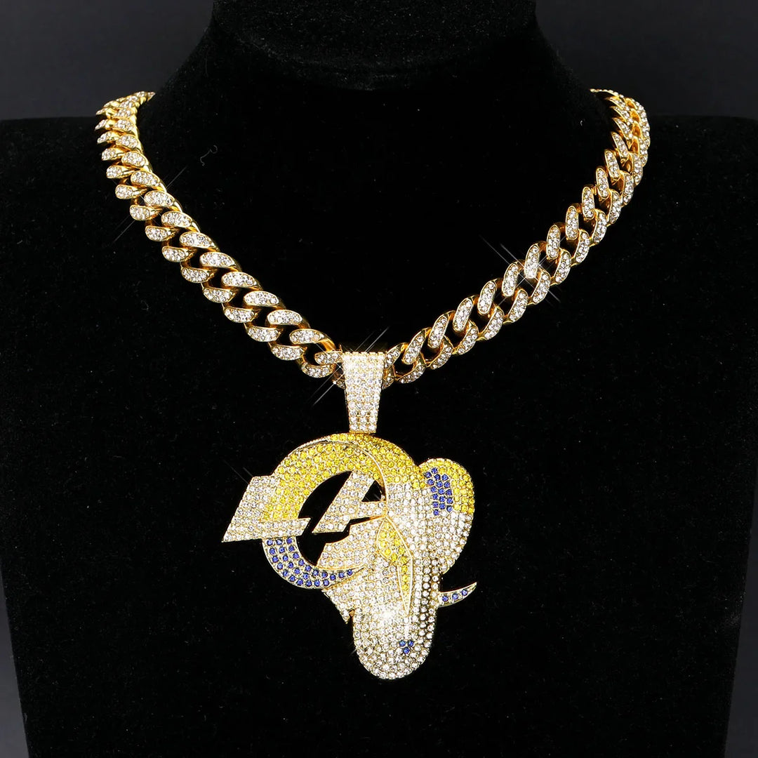 Sport-LOGO-Anhänger Halskette mit Iced Out Cuban Chains für Fußballfans