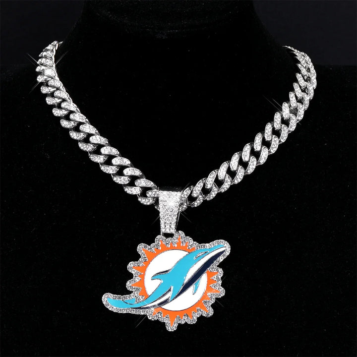 Sport-LOGO-Anhänger Halskette mit Iced Out Cuban Chains für Fußballfans