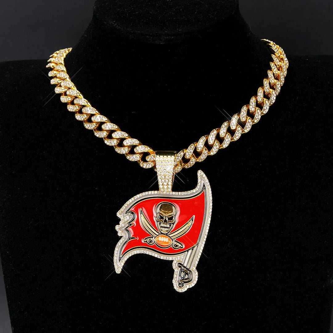 Sport-LOGO-Anhänger Halskette mit Iced Out Cuban Chains für Fußballfans