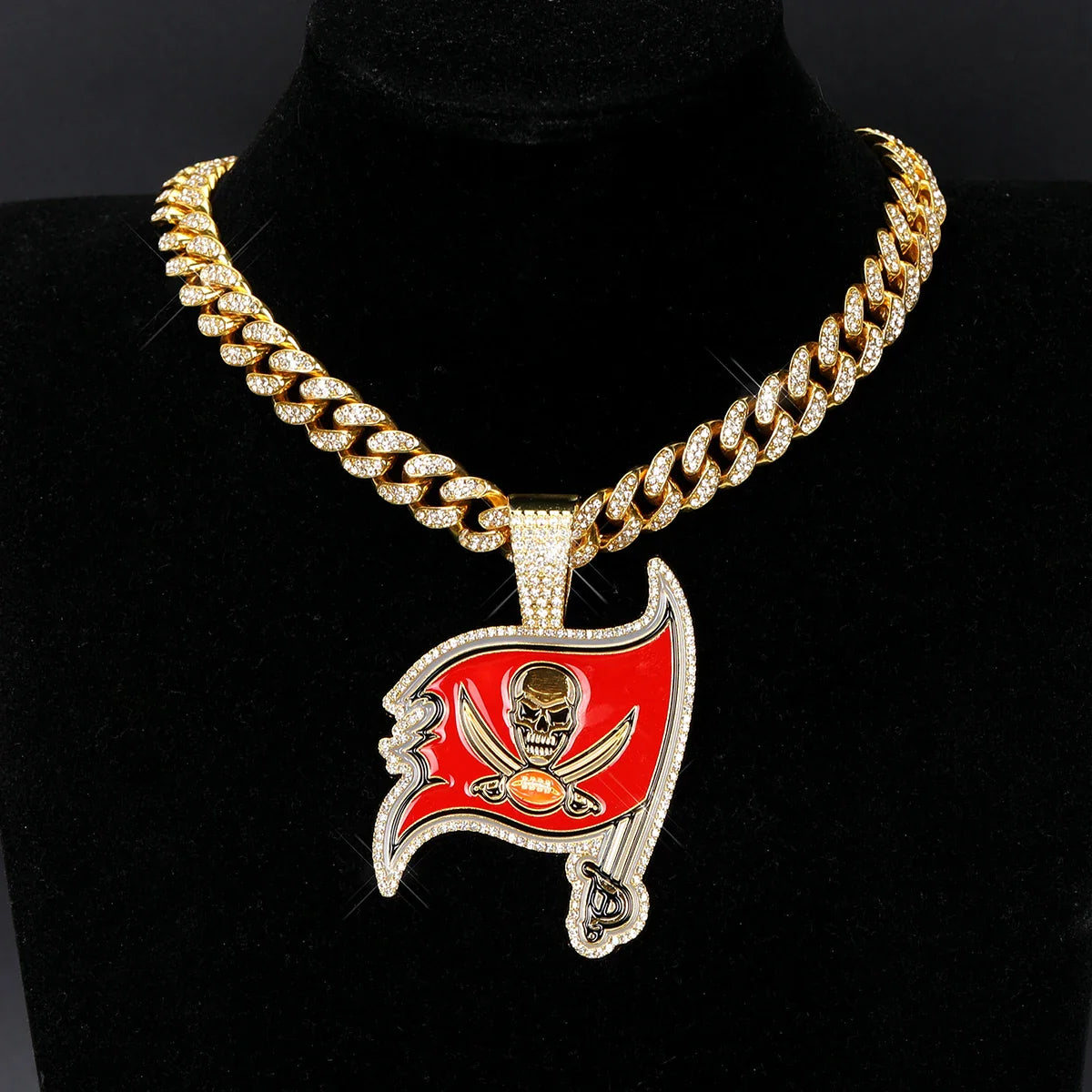 Collier Pendentif LOGO Sport avec Chaînes Cubaines Bling Bling pour les Fans de Football