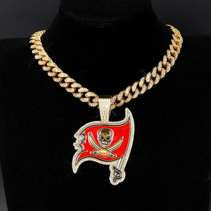 Sport-LOGO-Anhänger Halskette mit Iced Out Cuban Chains für Fußballfans