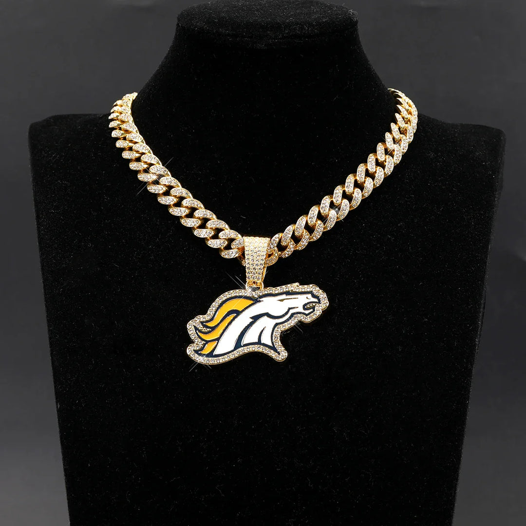 Sport-LOGO-Anhänger Halskette mit Iced Out Cuban Chains für Fußballfans
