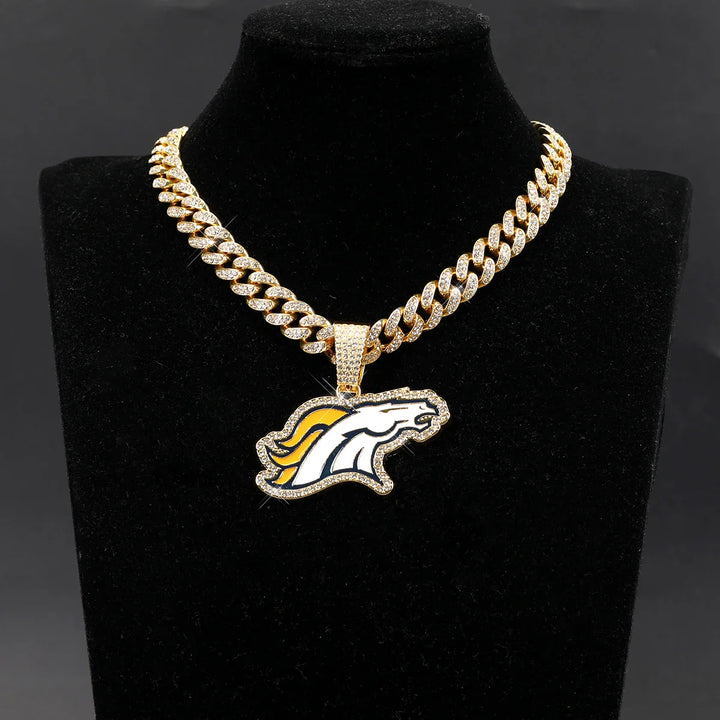Sport-LOGO-Anhänger Halskette mit Iced Out Cuban Chains für Fußballfans