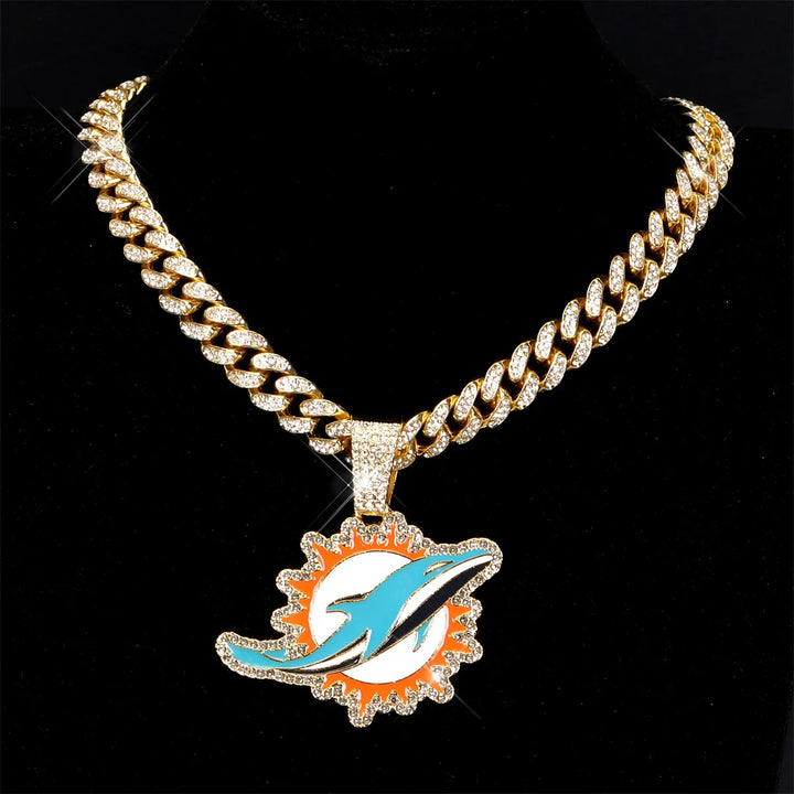 Sport-LOGO-Anhänger Halskette mit Iced Out Cuban Chains für Fußballfans