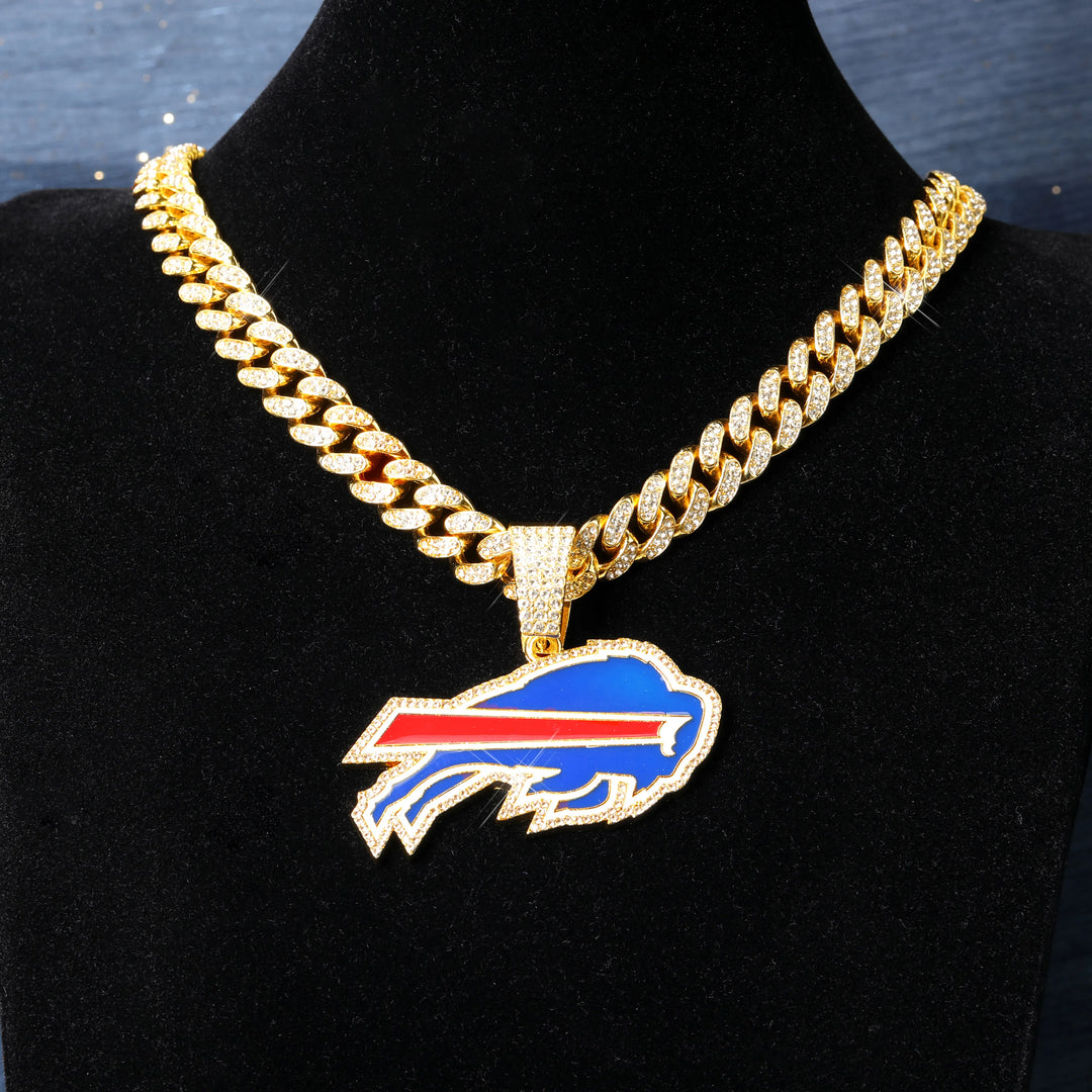 Sport-LOGO-Anhänger Halskette mit Iced Out Cuban Chains für Fußballfans